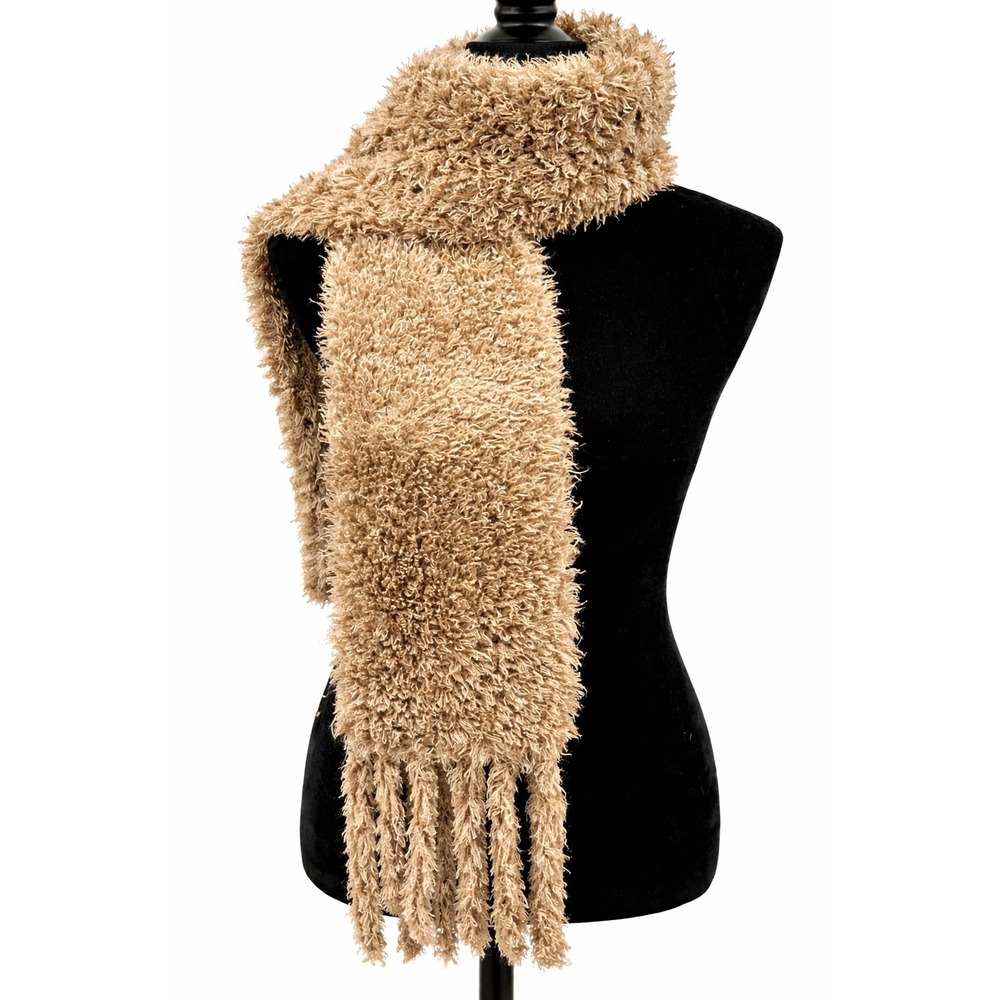 Pleasant Pheasant Women's Rectangular‎ Fuzzy Scarf One Size Beige Fringe Trim